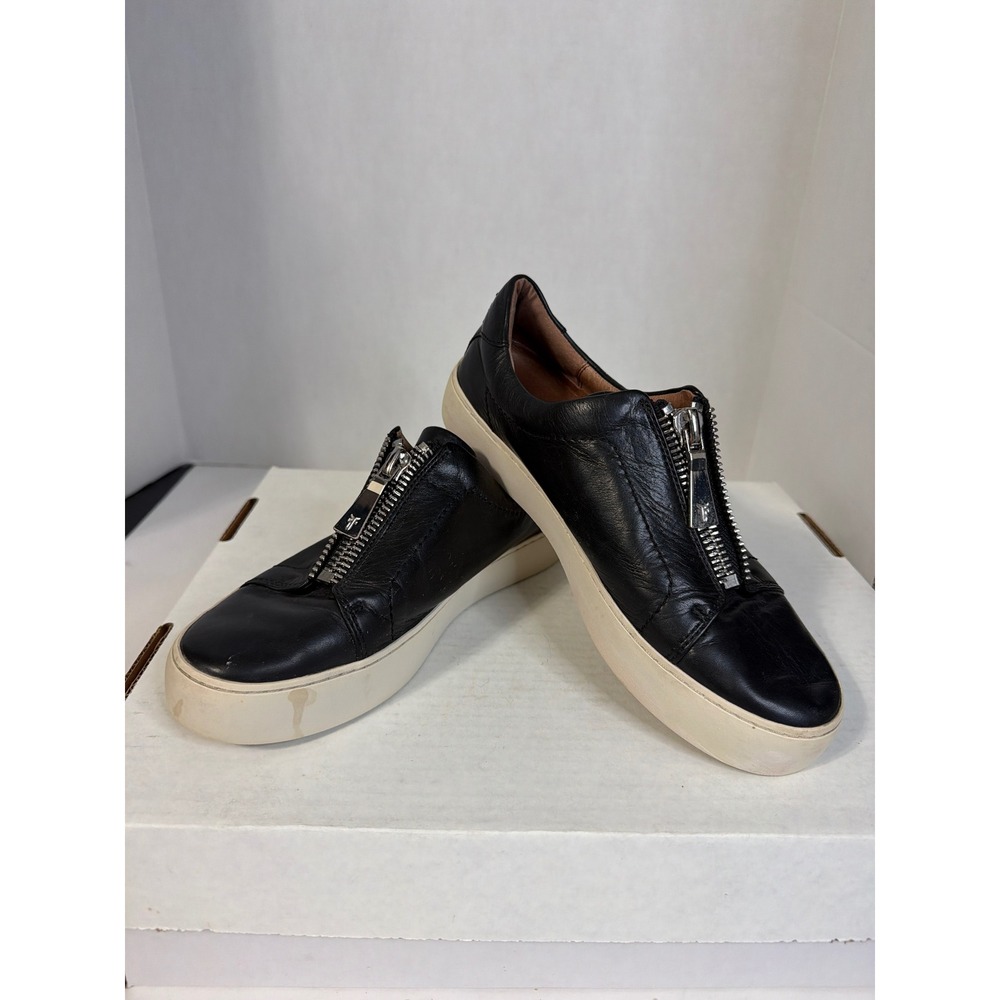 Frye Ivy Low Lace Black Leather Front Zip Platform Sneakers Shoes Women 8.5